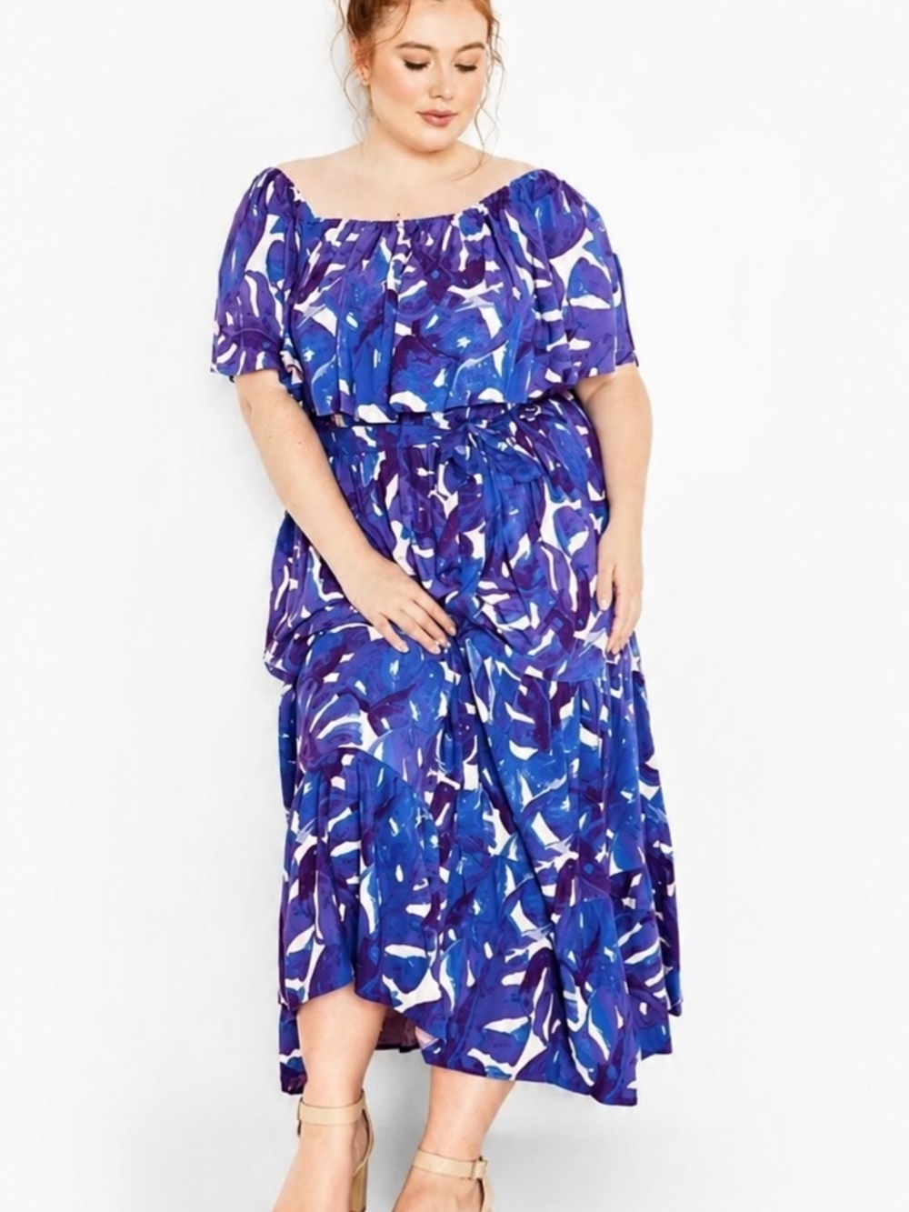 City Chic Blue & Purple Off-Shoulder Maxi Dress